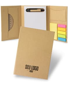Kit bloco de anotações em embalagem reciclável, perfeito para armazenar documentos e mercadorias de forma organizada. Ideal para manter suas notas sempre em ordem. Garanta o seu!