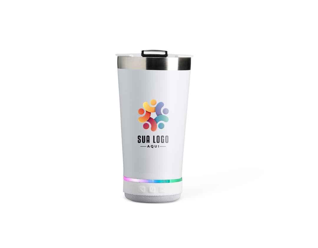 Container de alta qualidade, elegante e funcional, apresentando um copo térmico em aço inoxidável com caixa de som integrada. Perfeito para drinks gelados, sucos frescos, café quente ou qualquer outra bebida de sua preferência. O design moderno e prático torna o copo ideal para festas, bar, café da manhã ou qualquer ocasião especial. A combinação de tecnologia e estilo, com a praticidade do copo térmico e a diversão da caixa de som, proporciona uma experiência única e inovadora.