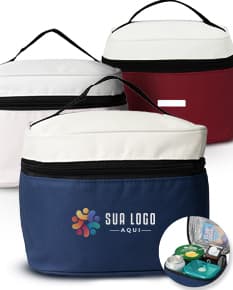 Bolsa térmica nylon 4L c/ plaquinha preta. recipiente vazio para conservar alimentos, utensílio de cozinha em metal brilhante com alça para transporte.