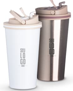 Copo de metal de 450ml, ideal para bebidas quentes e frias. Design saudável e higiênico, perfeito para o uso diário.