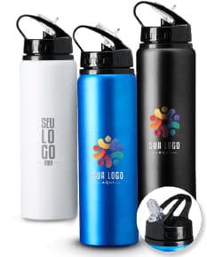 Bottle de alumínio prateado de 800ml com canudo, clean e shiny.