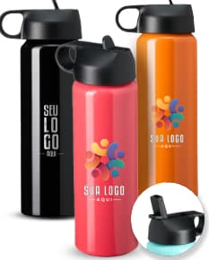 Squeeze de alumínio robusto com tampa flip, ideal para armazenar líquidos. O design é clean e elegante, com a tampa flip garantindo segurança e praticidade. Perfeito para ser utilizado como recipiente de água, sucos ou outras bebidas. Além disso, o material de alumínio garante durabilidade e resistência.