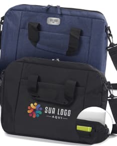 Pasta executiva preta de couro para notebook, moderna e espaçosa, com zíper e alça ajustável. Ideal para transportar seu laptop com sofisticação e segurança.