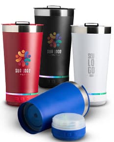 Copo térmico inox de 400ml com caixa de som.