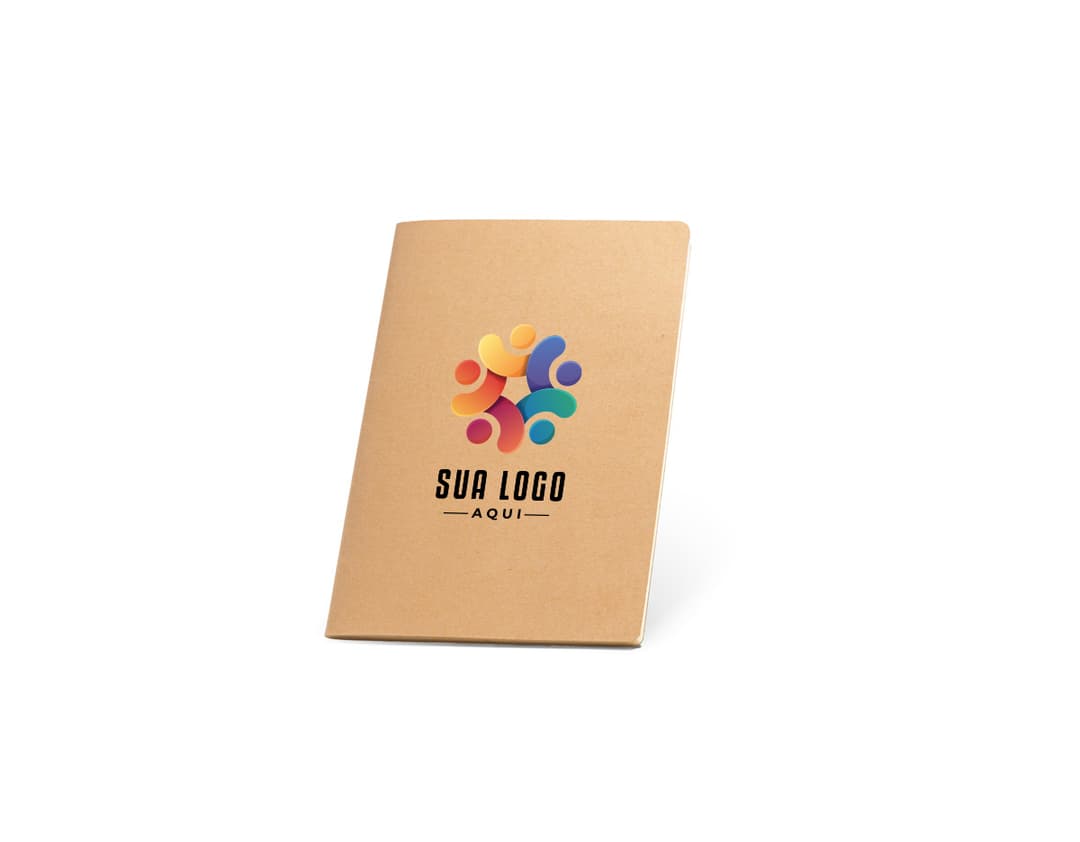 Caderno A5 de capa flexível em cartão.