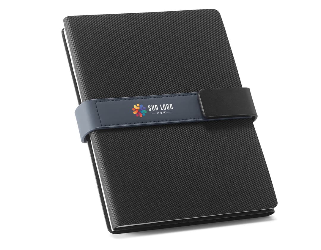 Caderno a5 preto de couro moderno para escrita e organização de negócios. Perfeito para guardar informações importantes e documentos. Um item essencial para o seu escritório. Compre agora!