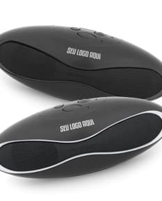 Caixa de som em ABS com microfone na cor preta e prata, desenhada especialmente para otimizar a experiência de áudio ao conectar-se a dispositivos eletrônicos. Ideal para ambientes de trabalho, escritórios e uso pessoal devido à sua tecnologia avançada e design moderno.