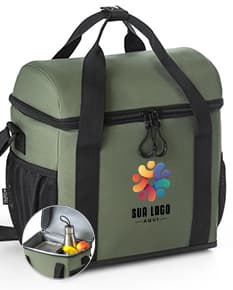 Bolsa térmica almofadada de luxo em couro marrom - Ideal para viagens e compras. Garanta já a sua! Estilo e elegância garantidos.