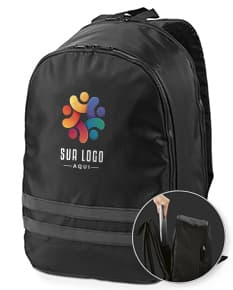 Mochila em 290T preta de couro, com alças de nylon e fecho de zíper. Ideal para viagens, esportes e uso casual. Perfeita para carregar objetos pessoais e equipamentos.