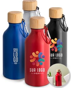 Bottle squeeze em alumínio para líquidos com tampa.