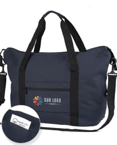 Mala esportiva de couro preto com zíper, alça única e alça de transporte. Moderna e elegante, ideal para viagens e esportes.