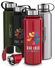 Garrafa térmica de 1L transparente, com tampa de metal, design clean e prateado. Ideal para manter líquidos quentes ou frios por mais tempo, possui capacidade para armazenar bebidas saudáveis e refrescantes.