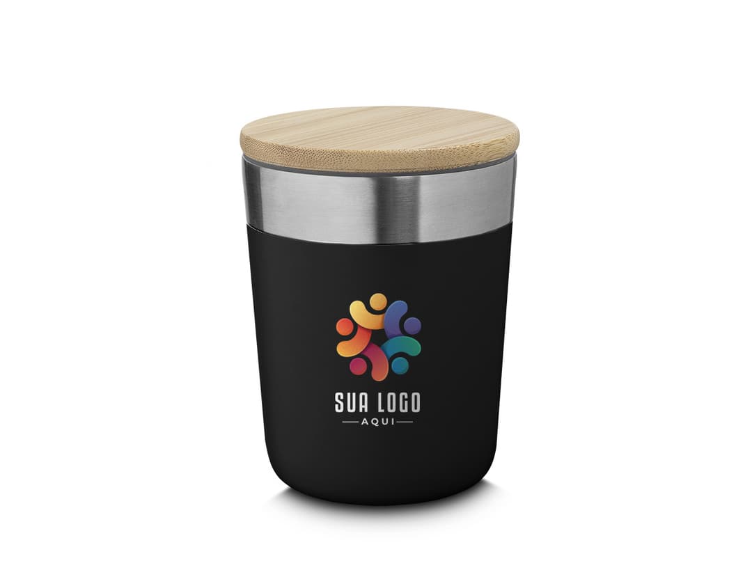 Copo térmico de 300ml em metal, preto, elegante e de luxo. Ideal para manter a temperatura de bebidas como café, chá ou até mesmo líquidos como água. Perfeito para uso em casa, no trabalho ou em viagens.