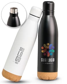 Garrafa térmica de 500ml em aço inoxidável, com design elegante e corpo de cor escura. A garrafa possui tampa e bocal para facilitar o despejo de líquidos, sendo um objeto de luxo e ideal para manter bebidas quentes ou frias por mais tempo.
