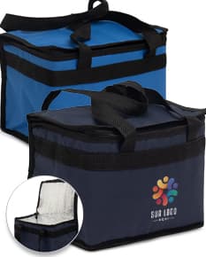 Bolsa térmica preta de couro com alça, ideal para armazenar alimentos e bebidas. Design moderno e elegante, perfeito para viagens ou uso no escritório.