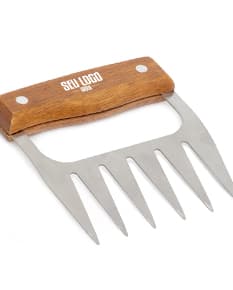 Garra para Churrasco em aço inox com design moderno e cabo de madeira.