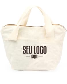 Nécessaire em Algodão marrom escuro com alça de couro, zíper moderno e elegante para o armazenamento de acessórios de moda.