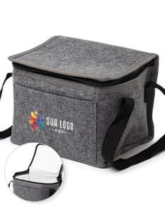 Bolsa térmica de 5 litros em um ambiente doméstico, próximo a uma torradeira e outros utensílios de cozinha. A bolsa está vazia, feita de material durável e em tom de marrom, com detalhes em metal.