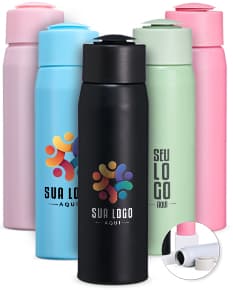 Garrafa de alumínio de 600ml na cor prata, com tampa de rosca e design elegante.