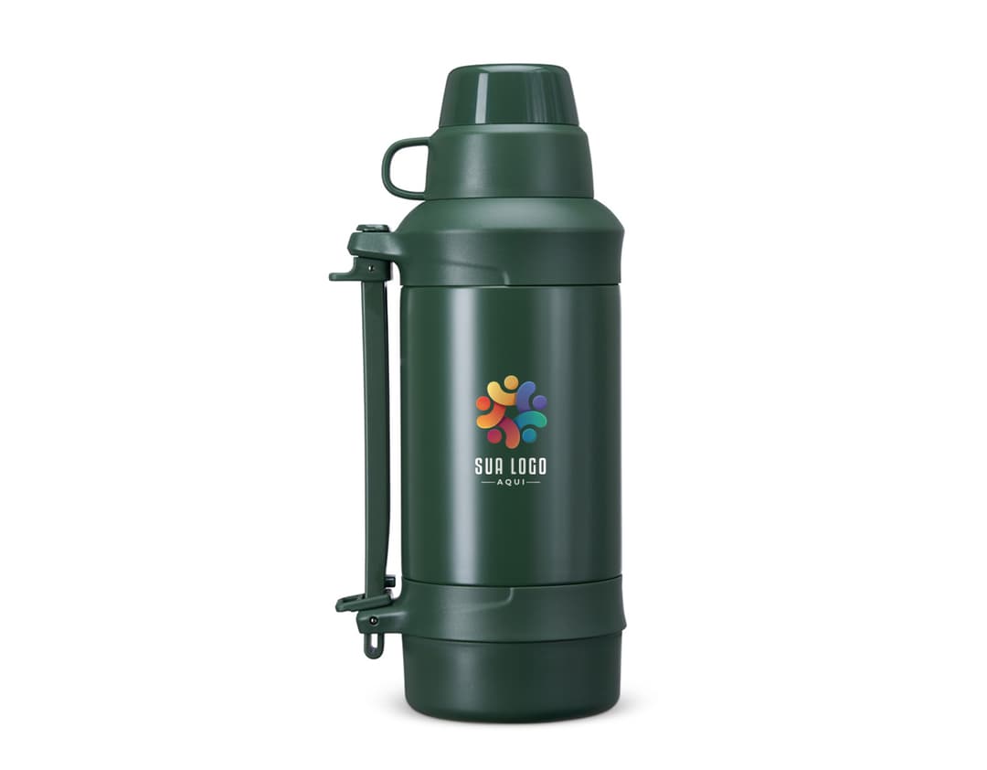 Garrafa térmica de 1250ml na cor preta, com tampa de rosca e design moderno.