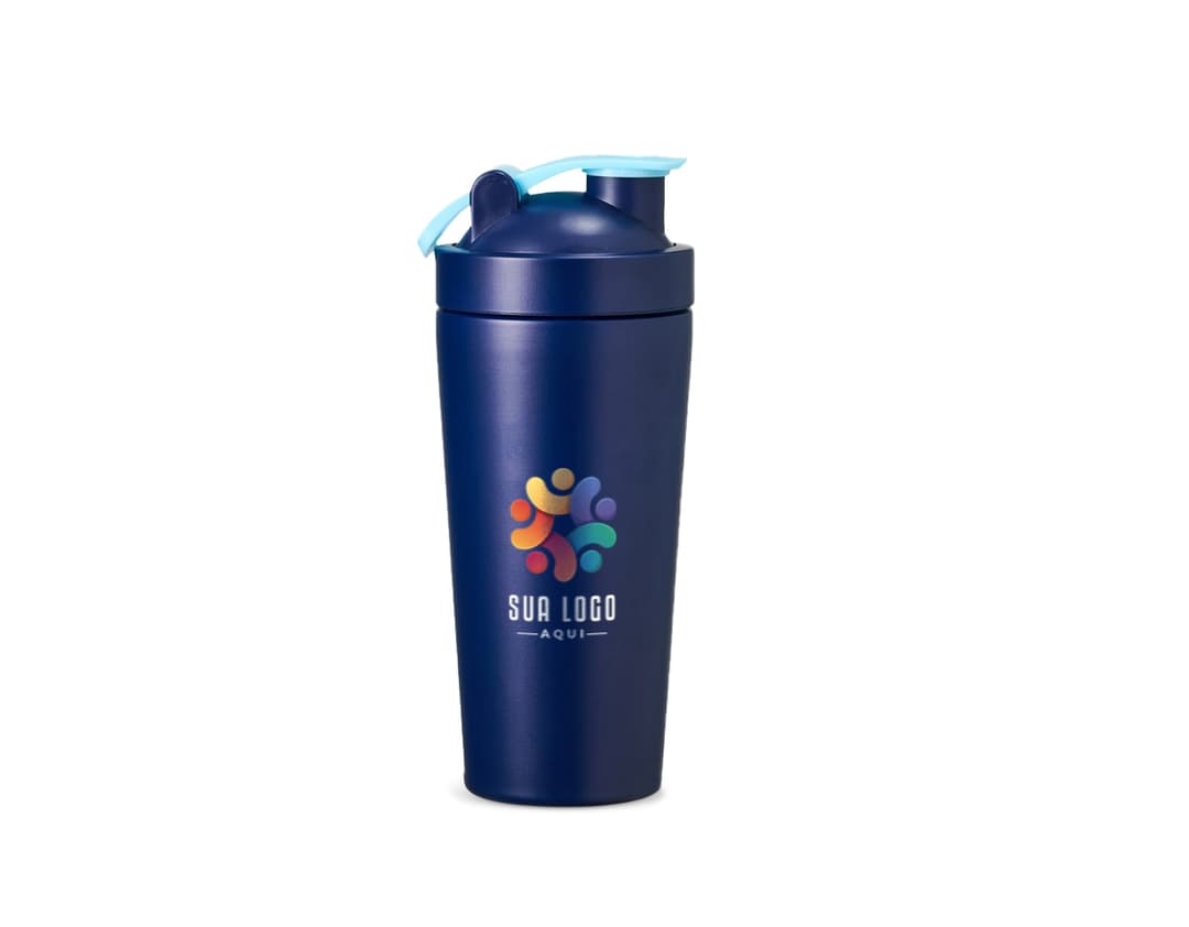 Coqueteleira Térmica 700ml prateada, em metal, com tampa e alça. Objeto para preparar e armazenar bebidas.