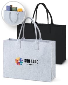 Sacola de feltro marrom, moderna e elegante, com fecho de metal e alças de couro. Ideal para compras e presente. Seguro e resistente, perfeito para proteger suas compras e pertences.