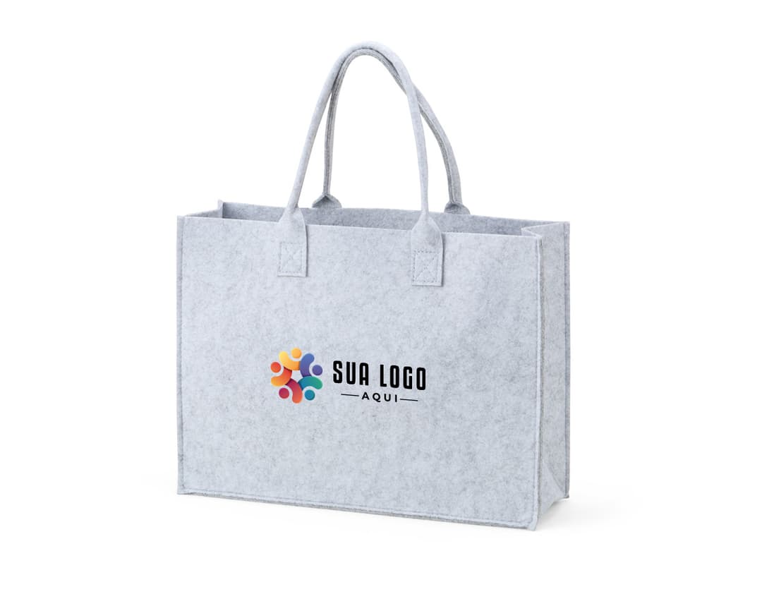 Sacola de feltro marrom, moderna e elegante, com fecho de metal e alças de couro. Ideal para compras e presente. Seguro e resistente, perfeito para proteger suas compras e pertences.