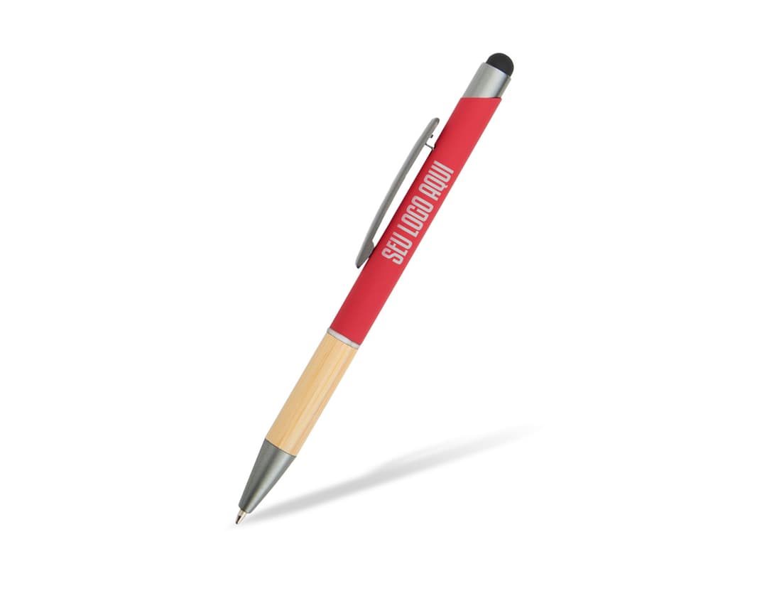 Caneta Metal Touch preta, com design elegante e ponta touch screen.