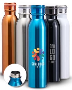 Garrafa Térmica Inox 800ml, na cor prata com tampa rosqueável e alça para transporte.