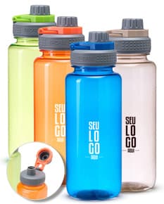Squeeze Plástica 1 Litro transparente, com tampa rosqueável e bico para beber.