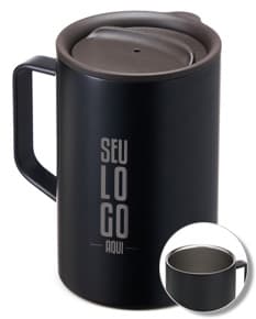 Caneca inox de parede dupla com capacidade de 350ml, ideal para manter a temperatura de bebidas.