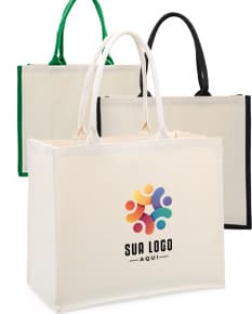 Sacola de Lona na cor verde com alças reforçadas e fecho de zíper.