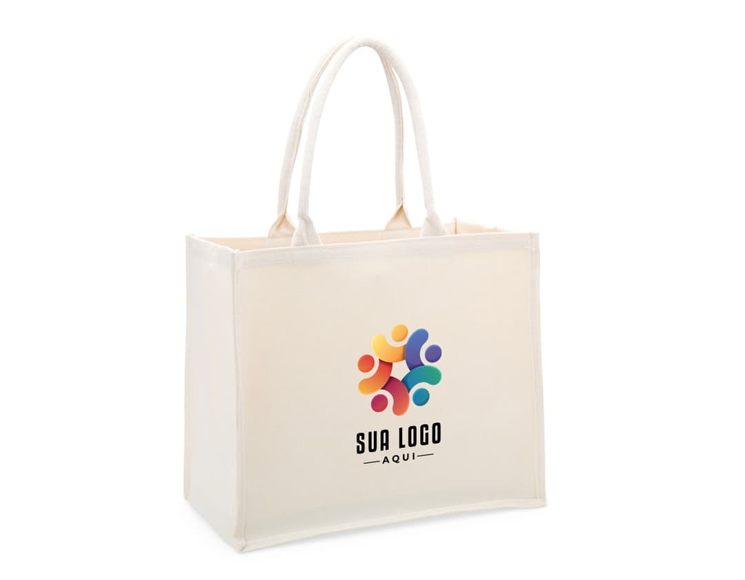 Sacola de Lona na cor verde com alças reforçadas e fecho de zíper.