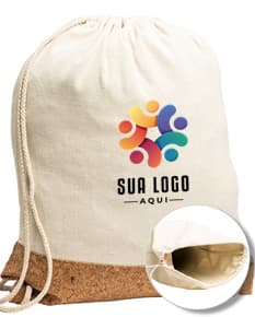 Mochila Saco de Lona e Cortiça em fundo branco.