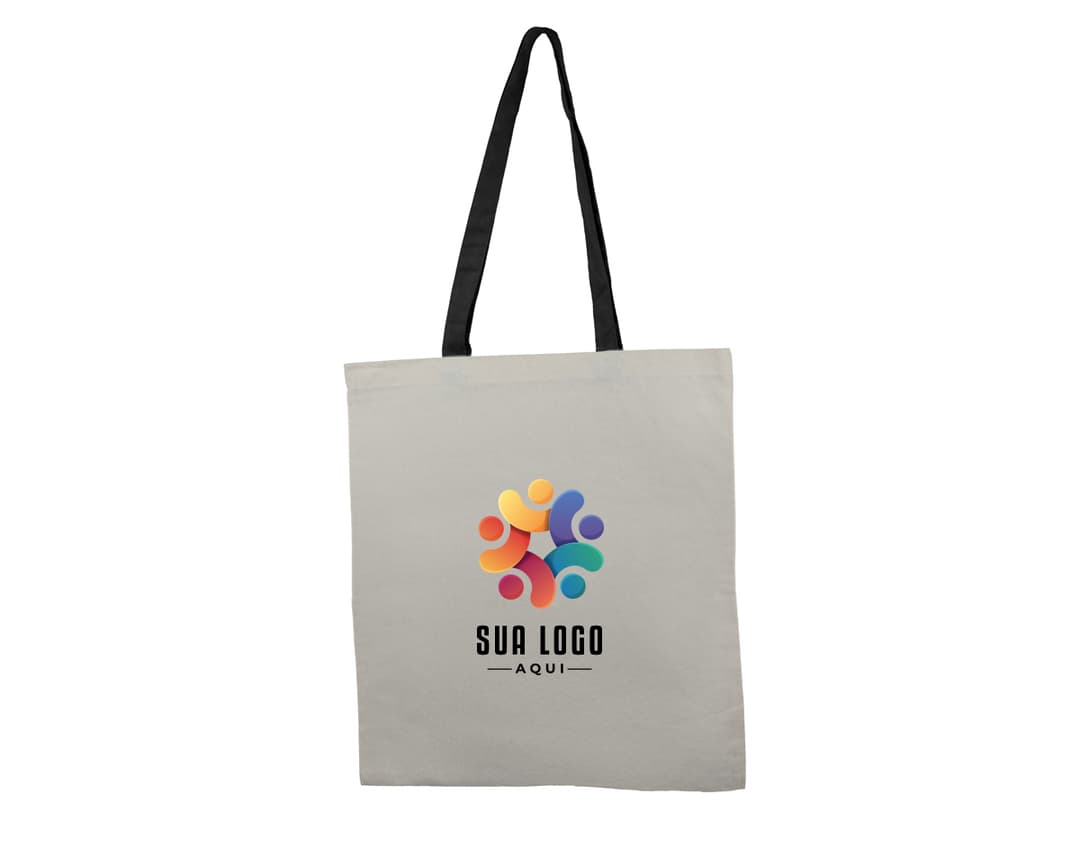Bolsa de algodão na cor azul com alças curtas e detalhes em costura branca.