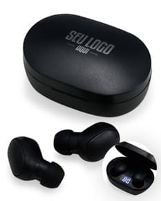 Fone de Ouvido Bluetooth preto com design moderno e tecnológico.