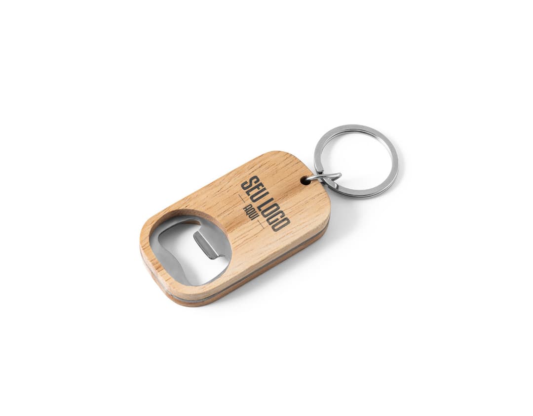 Abridor de garrafas em aço inox e bambu.