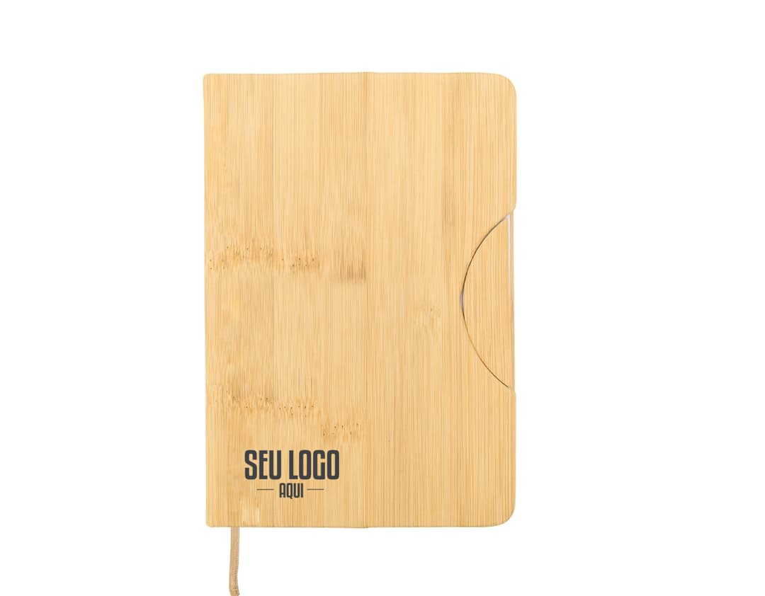 Caderneta com suporte para celular em cor rosa com elástico para prender o celular na capa frontal.
