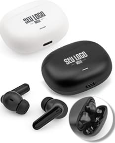 Fone de ouvido wireless na cor preta com design moderno e elegante.