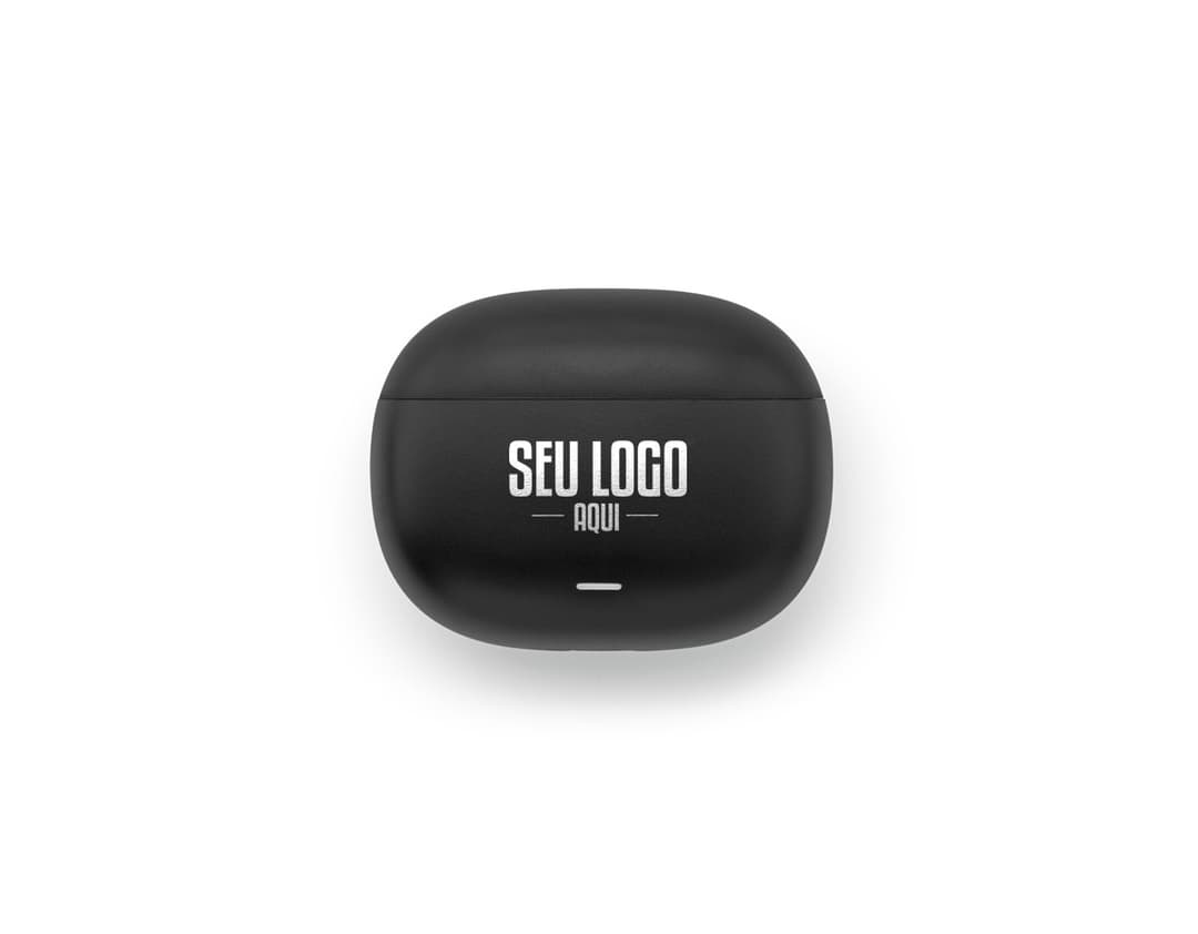 Fone de ouvido wireless na cor preta com design moderno e elegante.