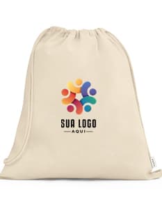 Sacola tipo mochila em cor lilás com alças ajustáveis e fecho de cordão.