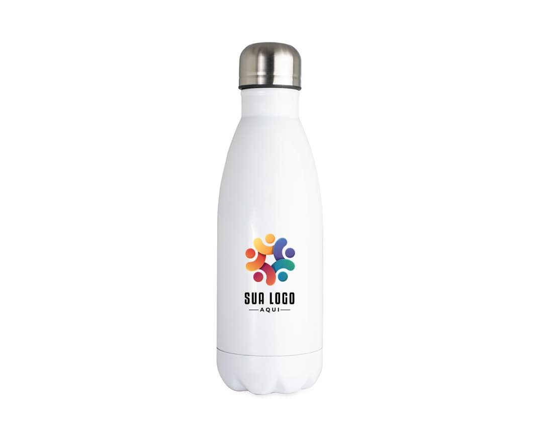 Garrafa Inox 650ml em fundo branco com tampa de rosca e design moderno.