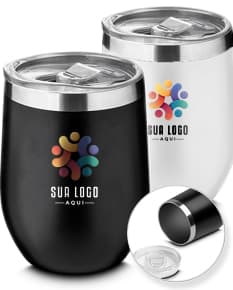 Copo térmico de 350ml na cor branca, com tampa de rosca e design moderno.