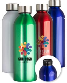 Garrafa de alumínio 800ml na cor prata, com tampa de rosca e design moderno.