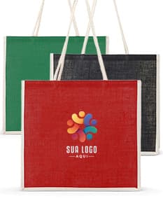 Sacola de juta na cor marrom com alças grandes e resistente.