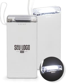 Power Bank rosa com capacidade de 10000mAh e entrada USB.