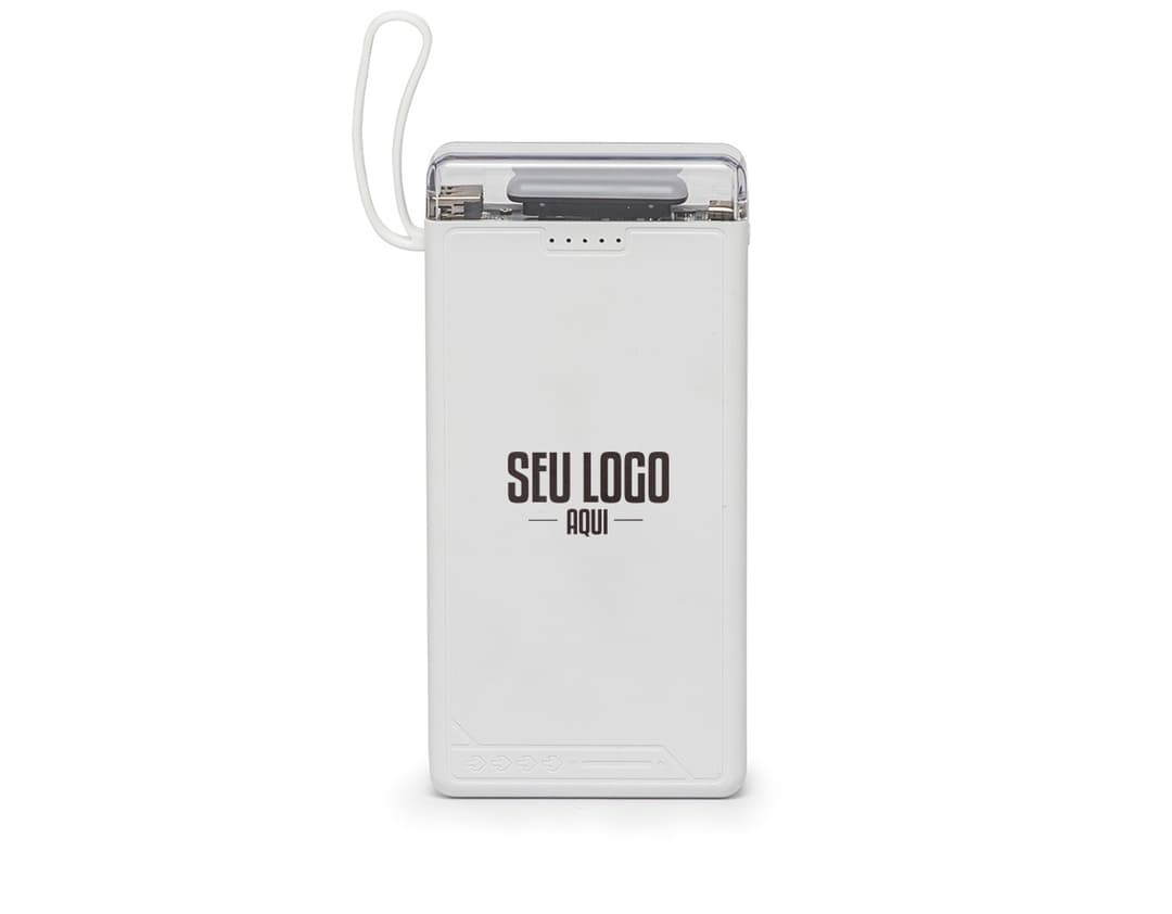 Power Bank rosa com capacidade de 10000mAh e entrada USB.