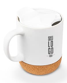 Caneca de porcelana branca com capacidade de 350ml.