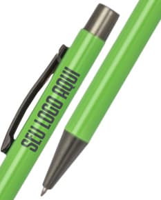 Caneta Metal 1.0mm em cores vivas e vibrantes sobre um fundo branco. O design moderno e elegante do instrumento de escrita é ideal para uso em escritório, escola ou negócios. O traço preciso e a ponta de 1.0mm garantem um resultado limpo e profissional em qualquer tipo de papel.