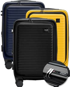 Mala de Bordo ABS 32 Litros em cor preta, com quatro rodas duplas, alça retrátil e fecho de zíper.